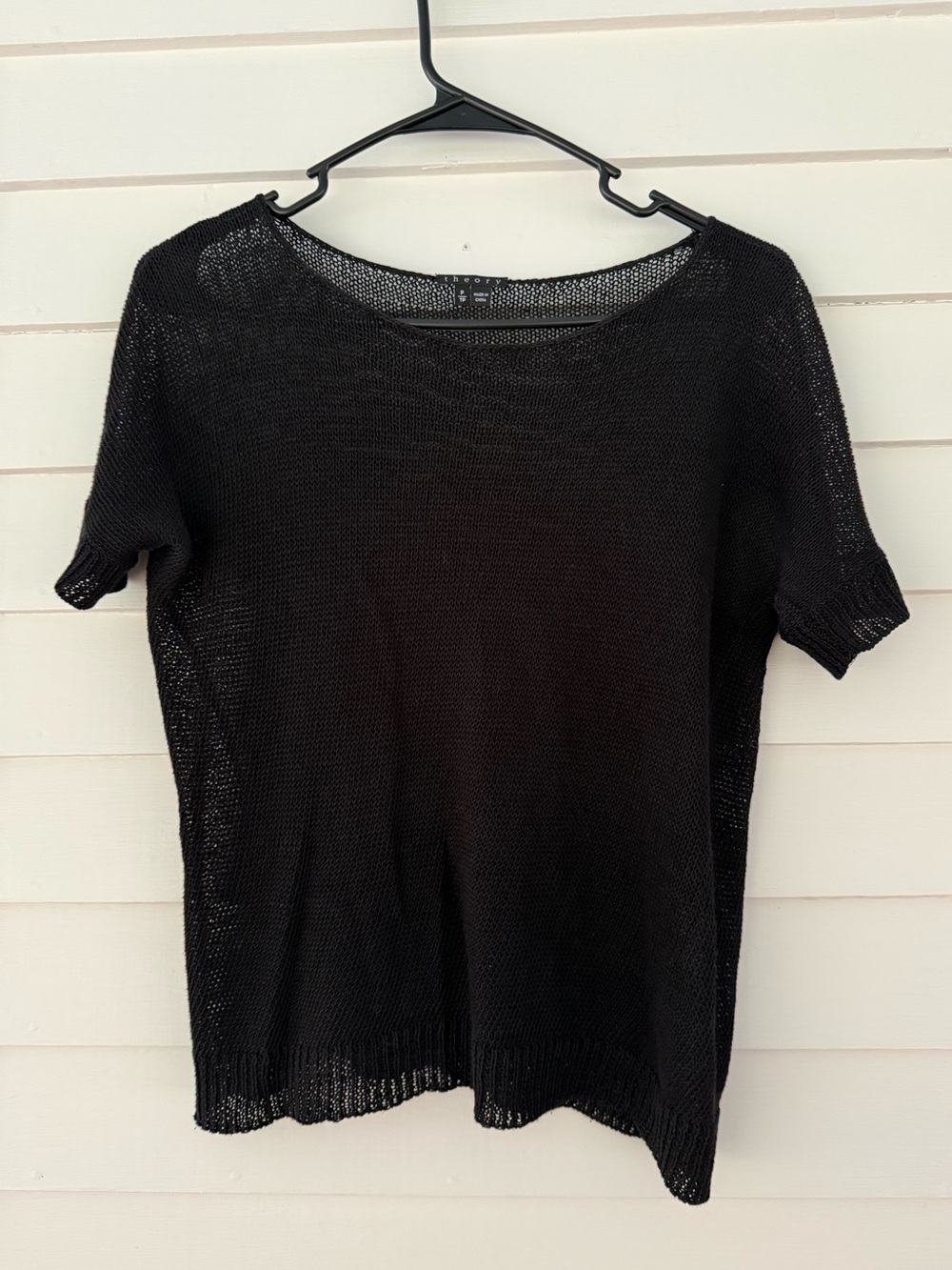 Theory | Black Open Knit Short Sleeve Sweater Size P